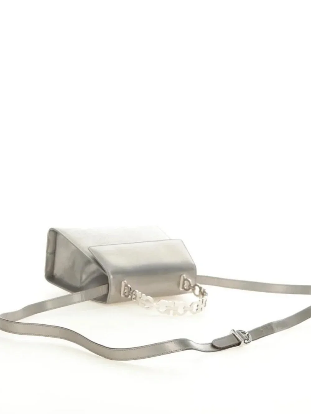 Salvatore Ferragamo Gancini Hand Bag Patent leather 2way Silver Auth 184795V